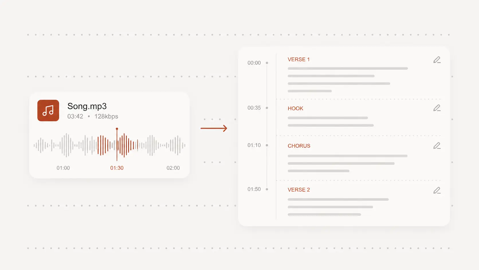 Upload an MP3 vocal recording to create lyrics-style text