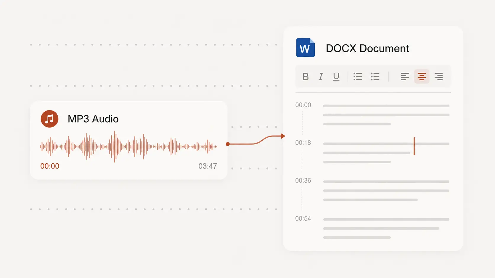 Upload an MP3 recording to convert it to a Word document