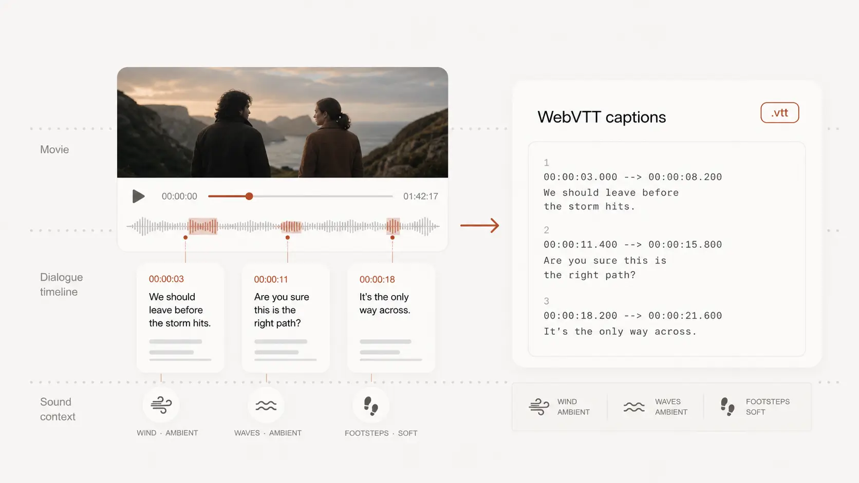 Create WebVTT captions from movie dialogue